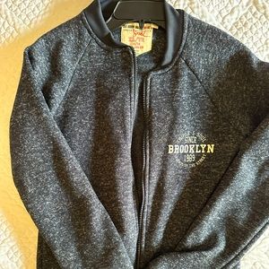 Triple Five Soul Dark Grey Knit Full Zip Bomber Jacket Sz Large XL